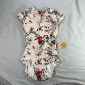 Luckyleo Nutcracker Ballet Leotard Cream Holiday Cap Sleeve Open Back S NWT